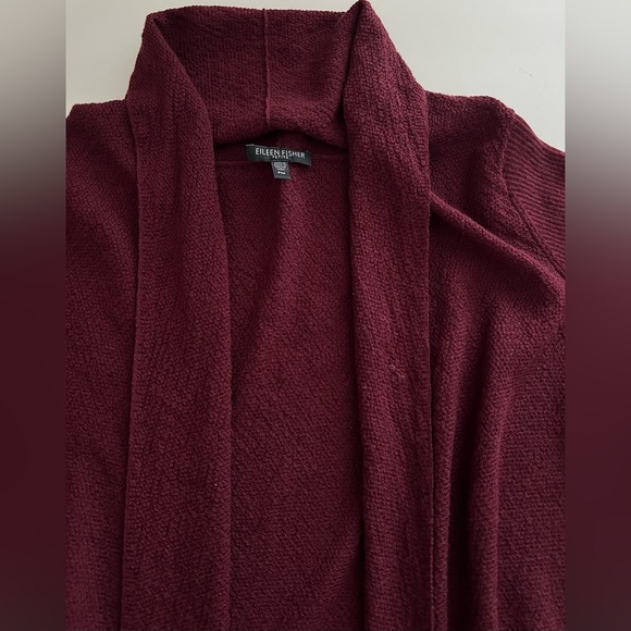 Eileen Fisher red textured Wool open front long sleeve cardigan petite M - Picture 4 of 7